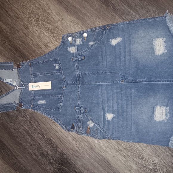 Bluivy Women's Blue Distressed Denim Overalls - Picture 1 of 5